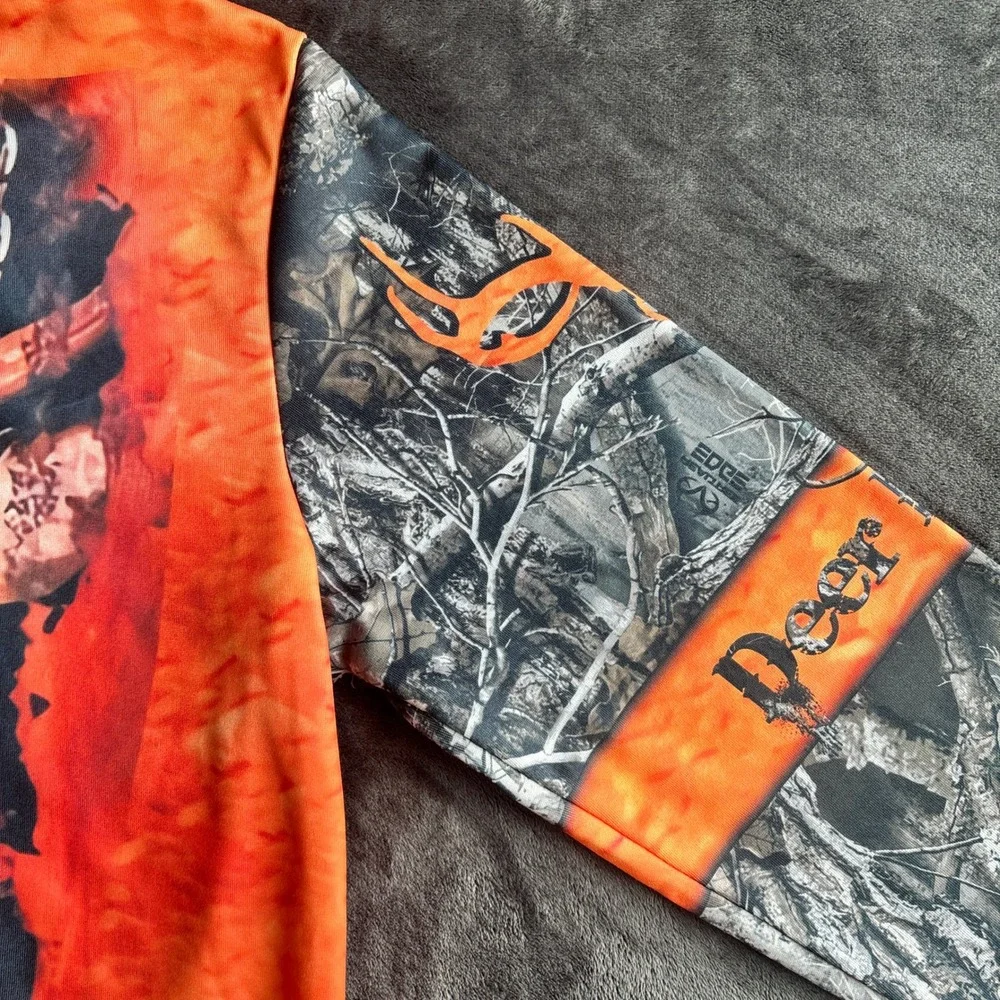 Mens Blaze Orange Camo Deer Hunting‎ Full Zip Hoodie Large
